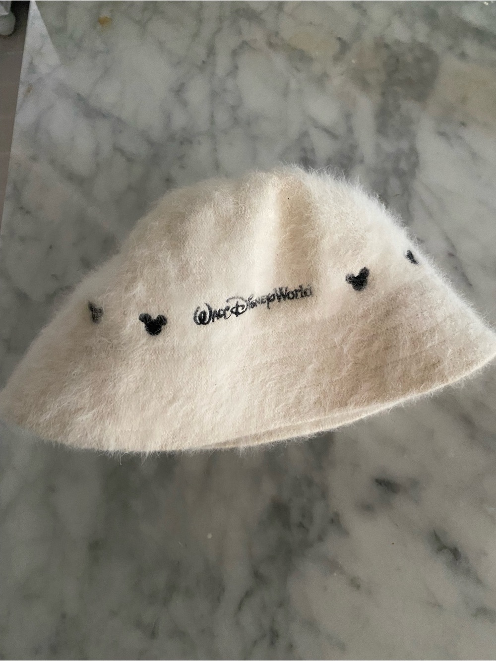 Vintage Disney fur Bucket Hat with Black Mickey Accents